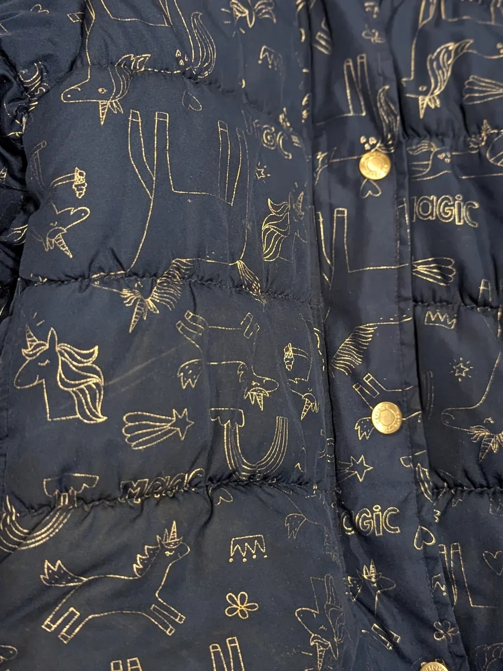 Carter's Navy Puffer Jacket with Gold Accents and Faux-Fur Hood Sz 4T